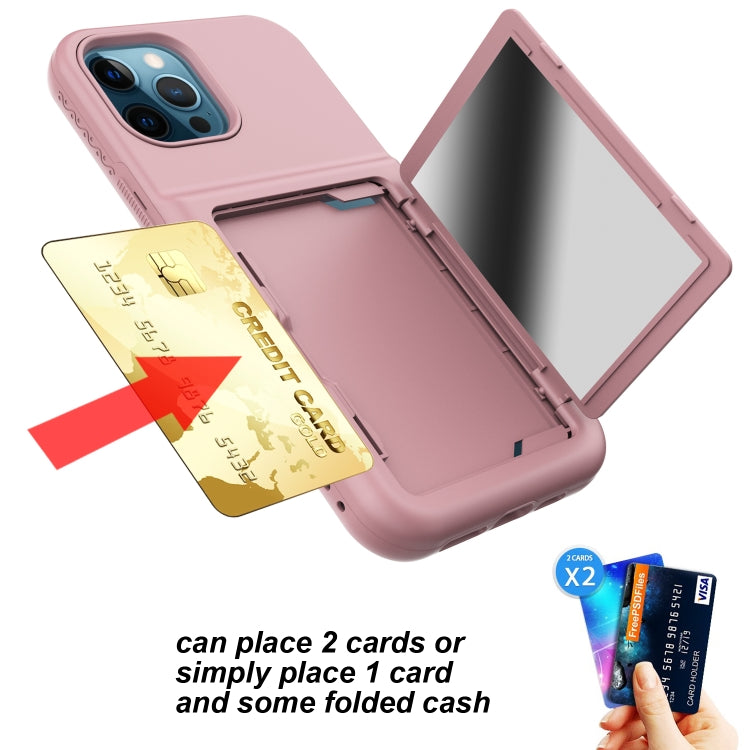 For iPhone 12 / 12 Pro Shockproof PC + TPU Protective Case with Card Slots & Mirror