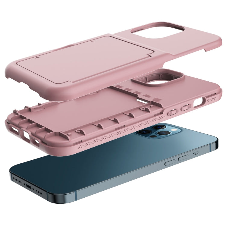 For iPhone 12 / 12 Pro Shockproof PC + TPU Protective Case with Card Slots & Mirror