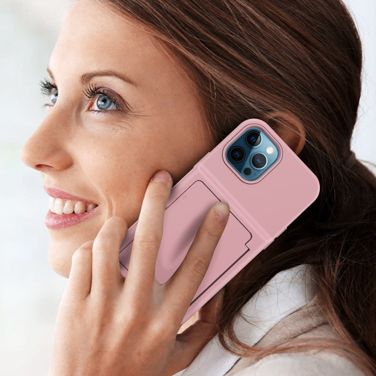 For iPhone 12 / 12 Pro Shockproof PC + TPU Protective Case with Card Slots & Mirror