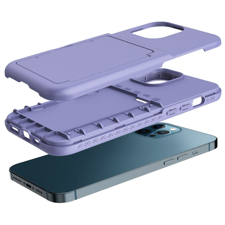 For iPhone 12 / 12 Pro Shockproof PC + TPU Protective Case with Card Slots & Mirror