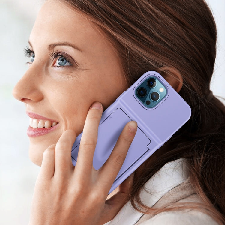 For iPhone 12 / 12 Pro Shockproof PC + TPU Protective Case with Card Slots & Mirror