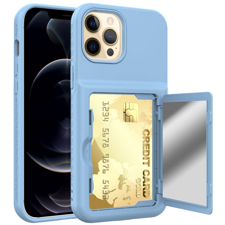For iPhone 12 / 12 Pro Shockproof PC + TPU Protective Case with Card Slots & Mirror