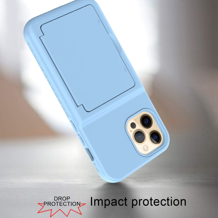 For iPhone 12 / 12 Pro Shockproof PC + TPU Protective Case with Card Slots & Mirror