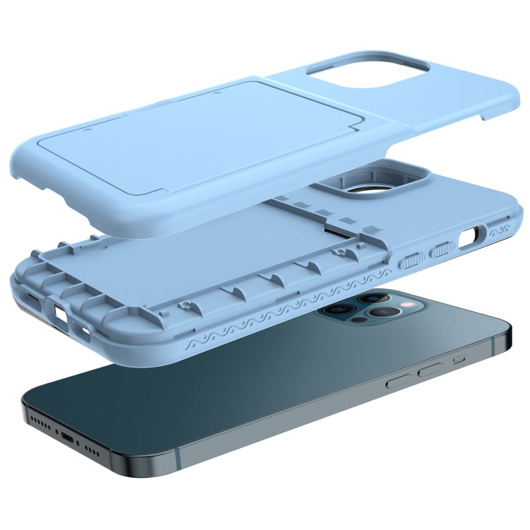 For iPhone 12 / 12 Pro Shockproof PC + TPU Protective Case with Card Slots & Mirror