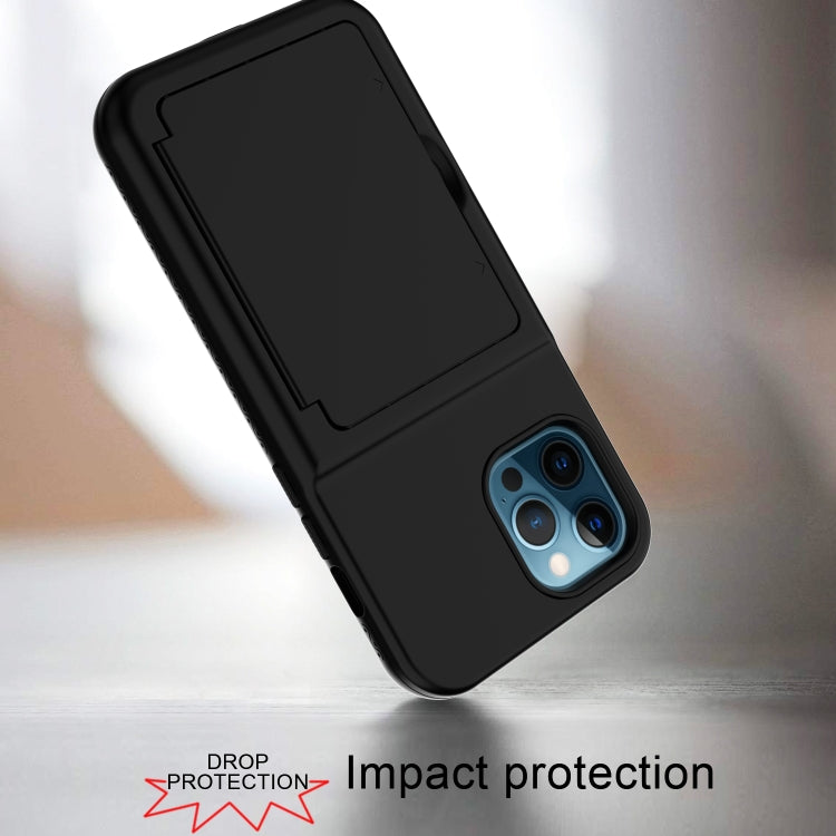 For iPhone 12 / 12 Pro Shockproof PC + TPU Protective Case with Card Slots & Mirror