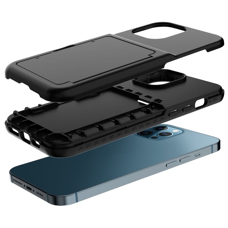 For iPhone 12 / 12 Pro Shockproof PC + TPU Protective Case with Card Slots & Mirror