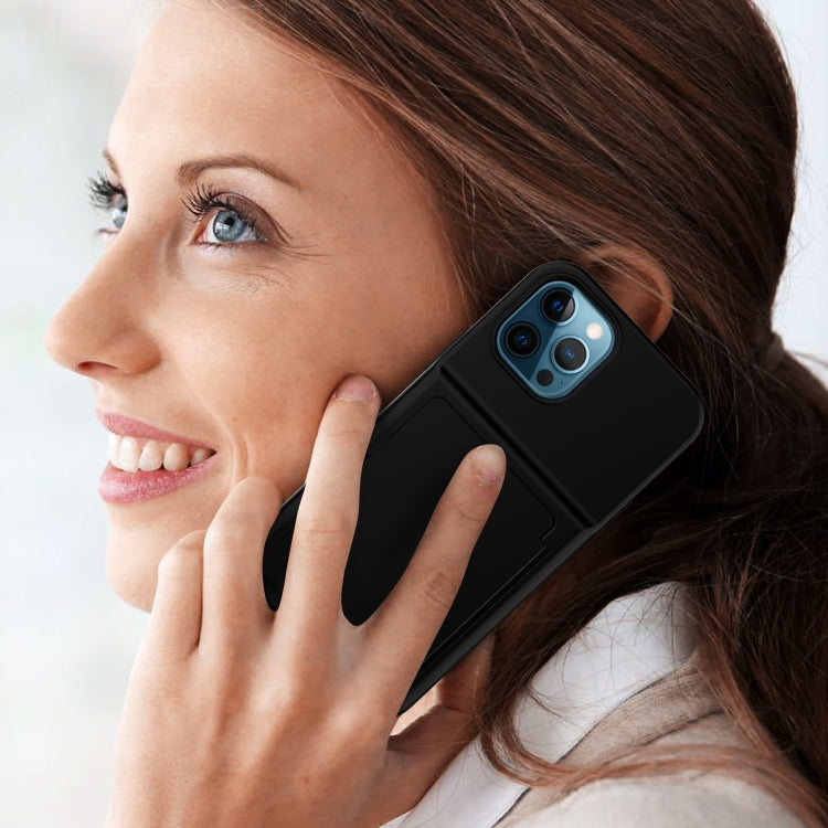 For iPhone 12 / 12 Pro Shockproof PC + TPU Protective Case with Card Slots & Mirror