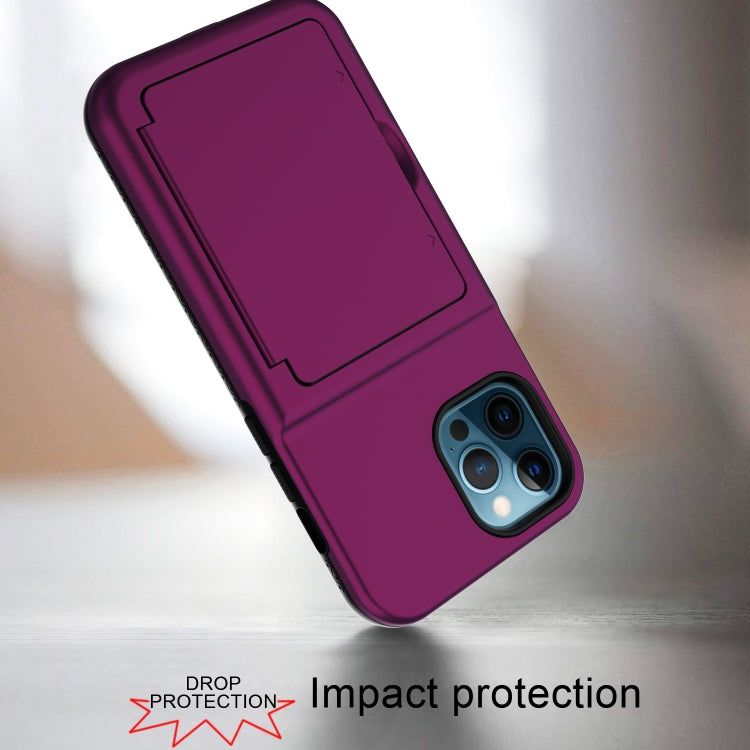 For iPhone 12 / 12 Pro Shockproof PC + TPU Protective Case with Card Slots & Mirror