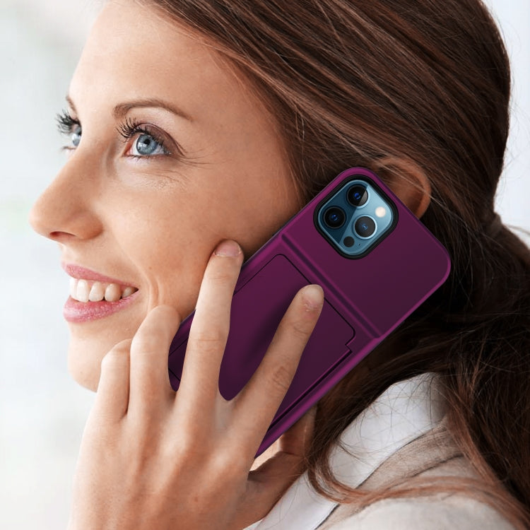 For iPhone 12 / 12 Pro Shockproof PC + TPU Protective Case with Card Slots & Mirror