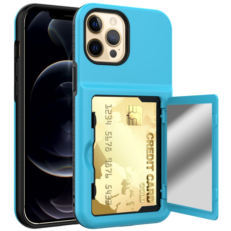 For iPhone 12 / 12 Pro Shockproof PC + TPU Protective Case with Card Slots & Mirror