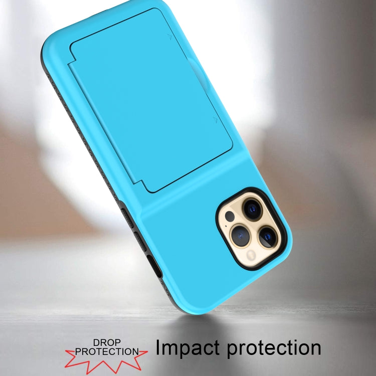 For iPhone 12 / 12 Pro Shockproof PC + TPU Protective Case with Card Slots & Mirror