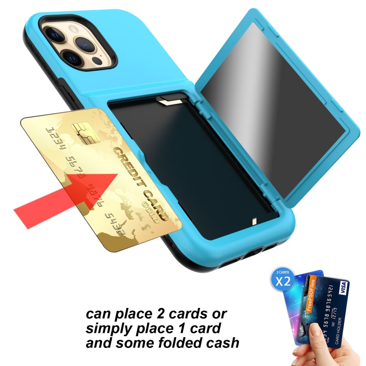 For iPhone 12 / 12 Pro Shockproof PC + TPU Protective Case with Card Slots & Mirror