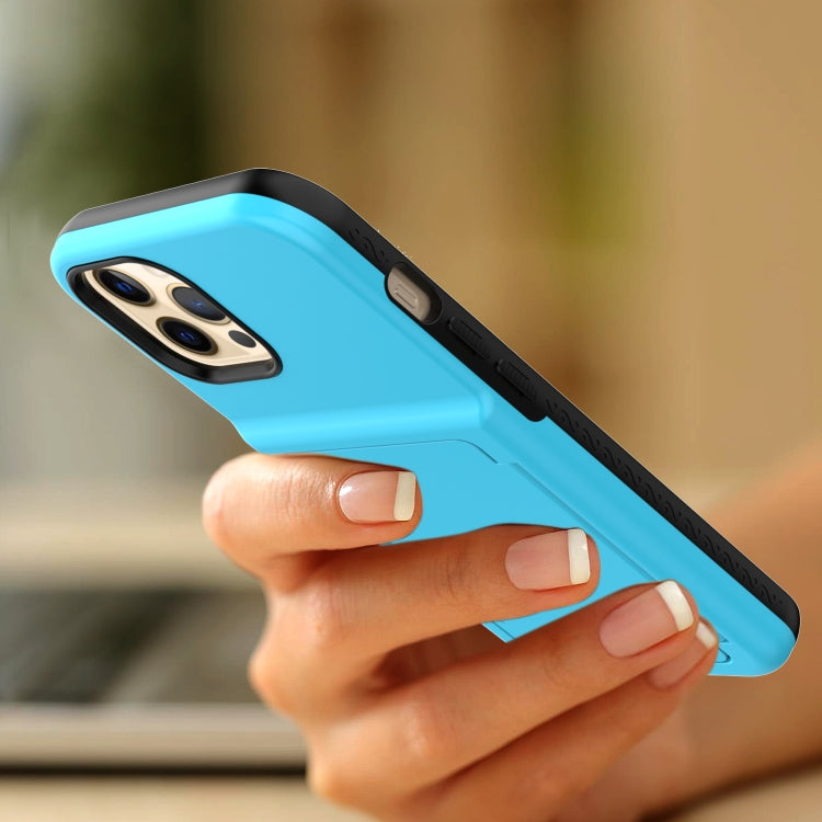 For iPhone 12 / 12 Pro Shockproof PC + TPU Protective Case with Card Slots & Mirror
