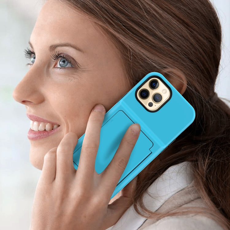 For iPhone 12 / 12 Pro Shockproof PC + TPU Protective Case with Card Slots & Mirror