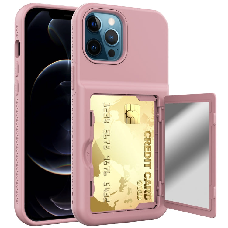 For iPhone 12 Pro Max Shockproof PC + TPU Protective Case with Card Slots & Mirror