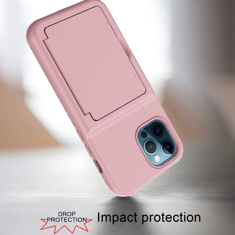For iPhone 12 Pro Max Shockproof PC + TPU Protective Case with Card Slots & Mirror