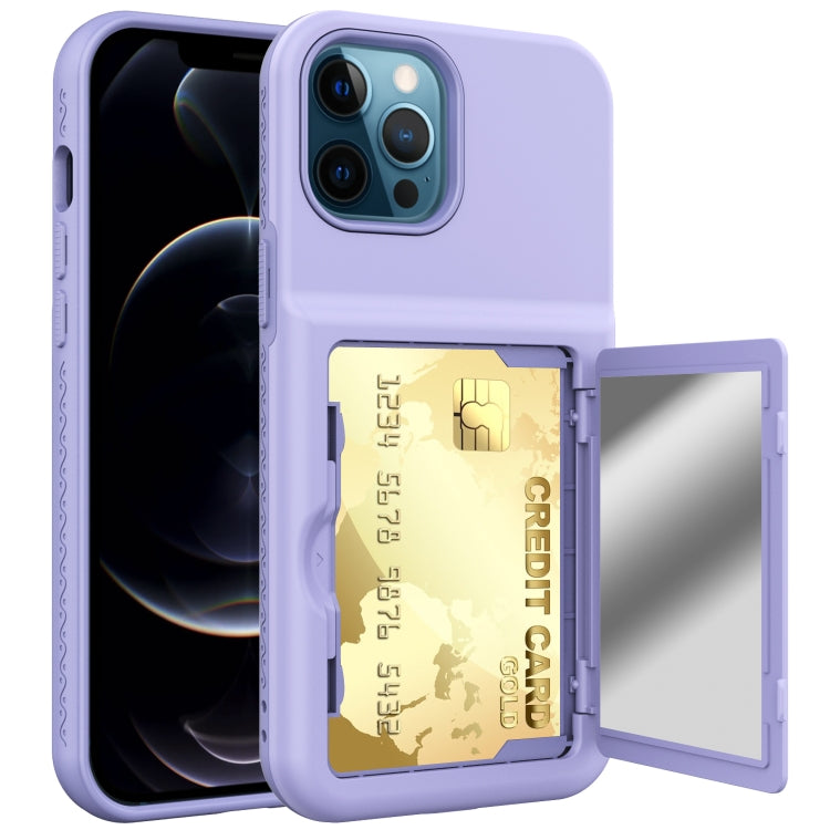 For iPhone 12 Pro Max Shockproof PC + TPU Protective Case with Card Slots & Mirror