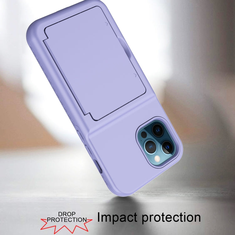 For iPhone 12 Pro Max Shockproof PC + TPU Protective Case with Card Slots & Mirror