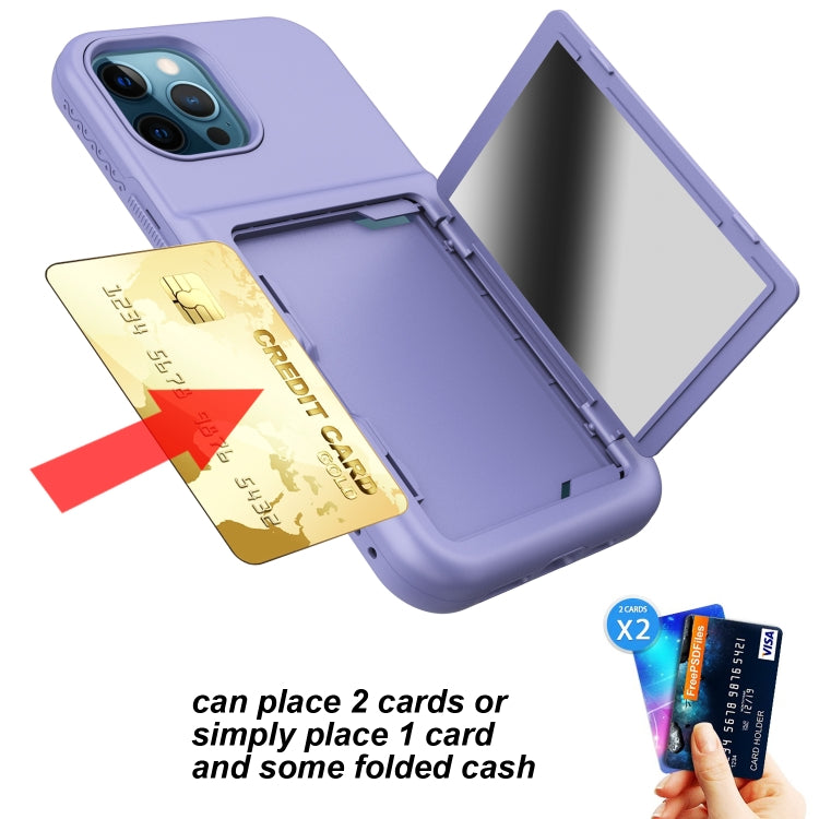For iPhone 12 Pro Max Shockproof PC + TPU Protective Case with Card Slots & Mirror