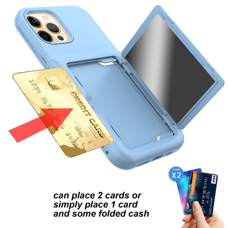 For iPhone 12 Pro Max Shockproof PC + TPU Protective Case with Card Slots & Mirror