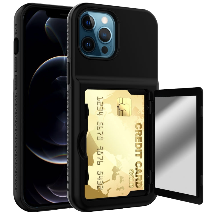 For iPhone 12 Pro Max Shockproof PC + TPU Protective Case with Card Slots & Mirror