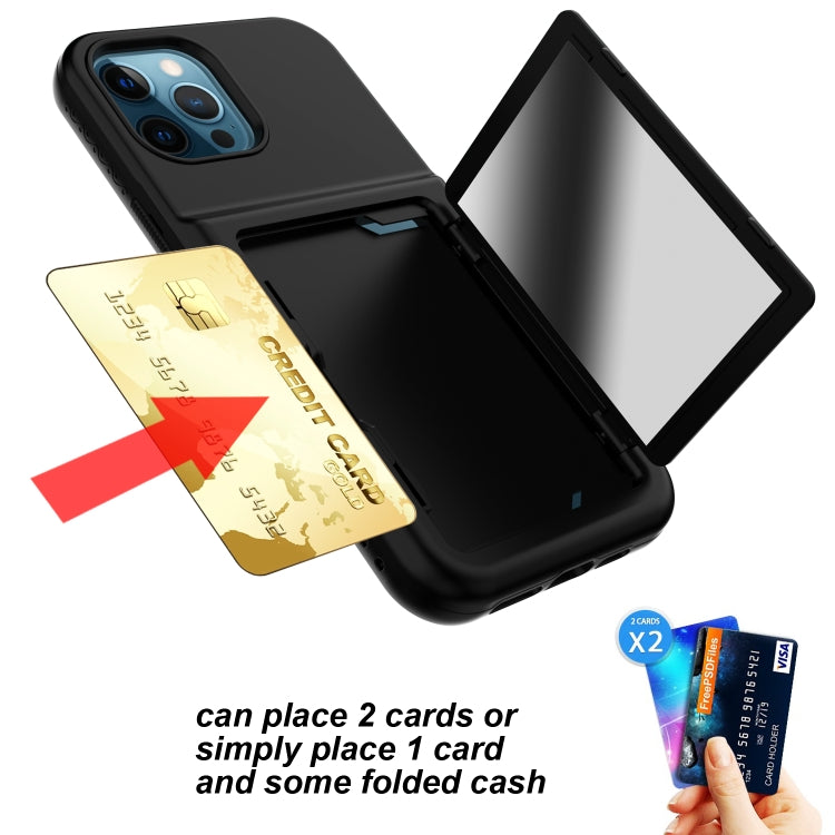 For iPhone 12 Pro Max Shockproof PC + TPU Protective Case with Card Slots & Mirror