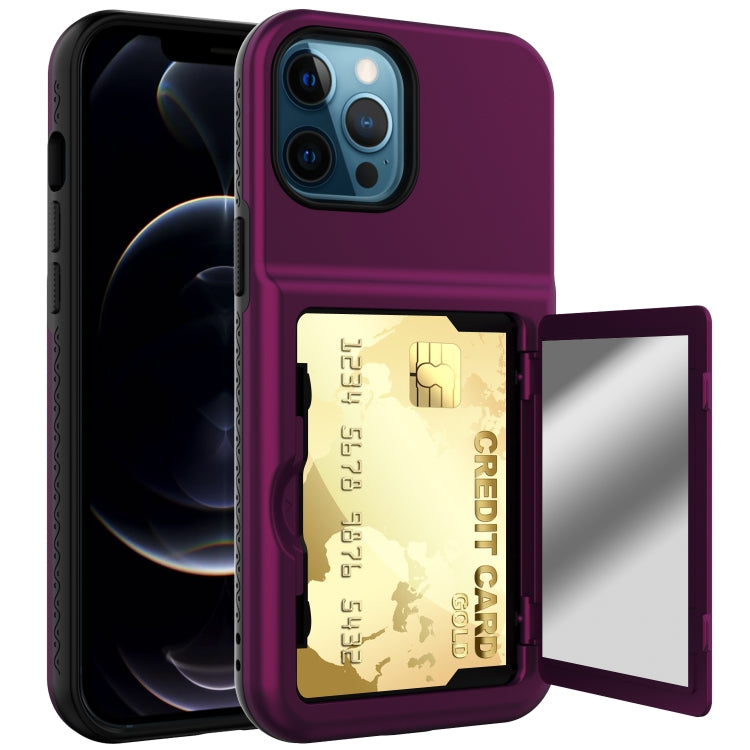 For iPhone 12 Pro Max Shockproof PC + TPU Protective Case with Card Slots & Mirror
