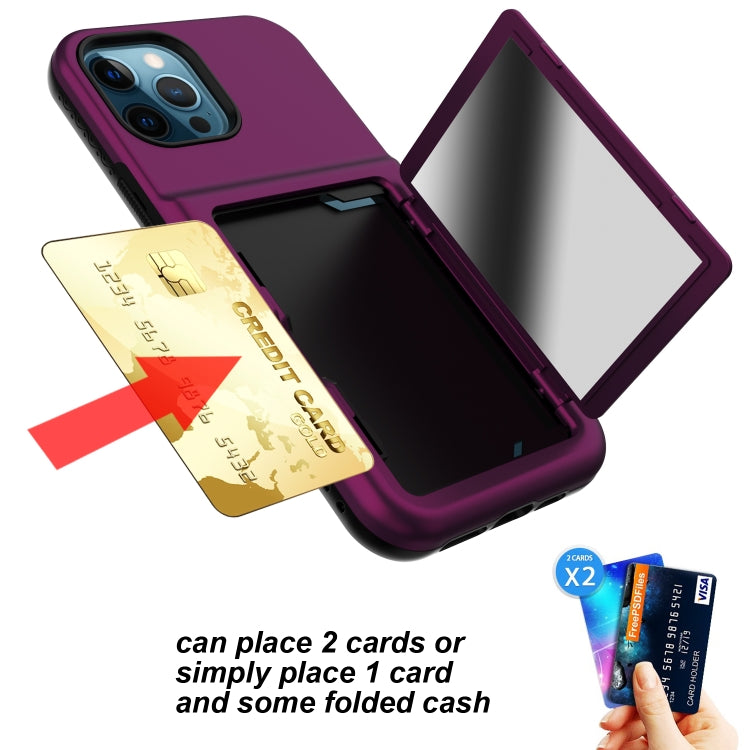 For iPhone 12 Pro Max Shockproof PC + TPU Protective Case with Card Slots & Mirror