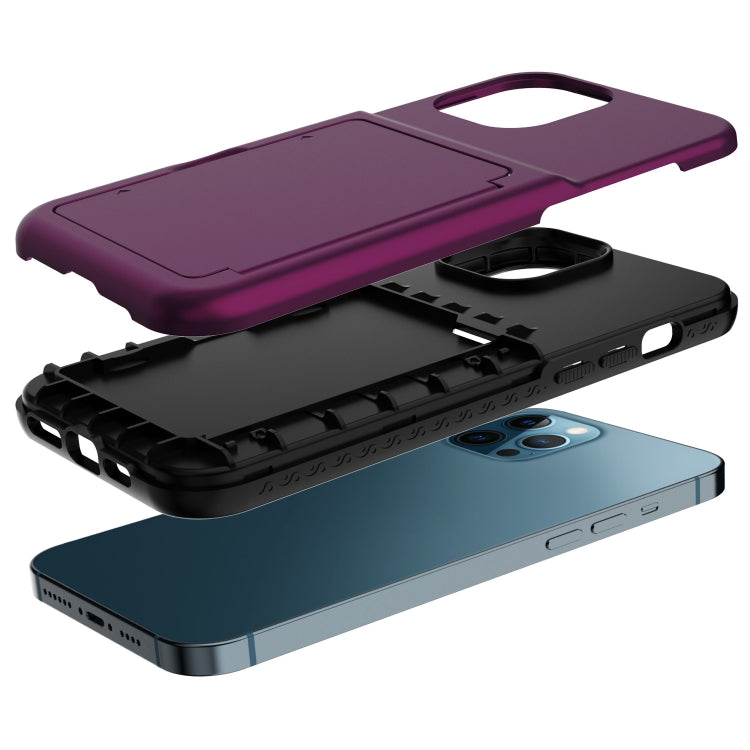 For iPhone 12 Pro Max Shockproof PC + TPU Protective Case with Card Slots & Mirror