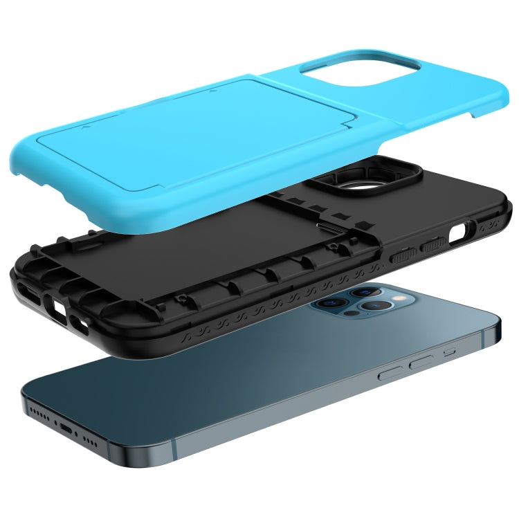 For iPhone 12 Pro Max Shockproof PC + TPU Protective Case with Card Slots & Mirror