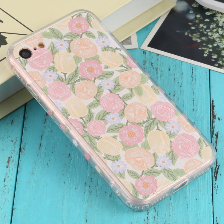 For iPhone SE 2022 / SE 2020 / 8 / 7 TPU Embossed + Double-sided Painting Protective Case(Pink Rose)