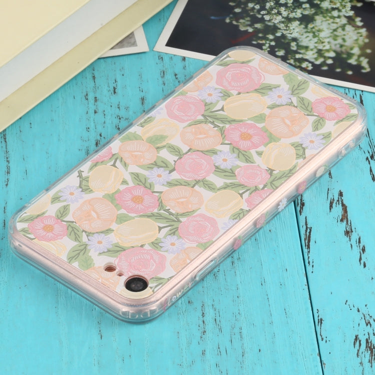 For iPhone SE 2022 / SE 2020 / 8 / 7 TPU Embossed + Double-sided Painting Protective Case(Pink Rose)