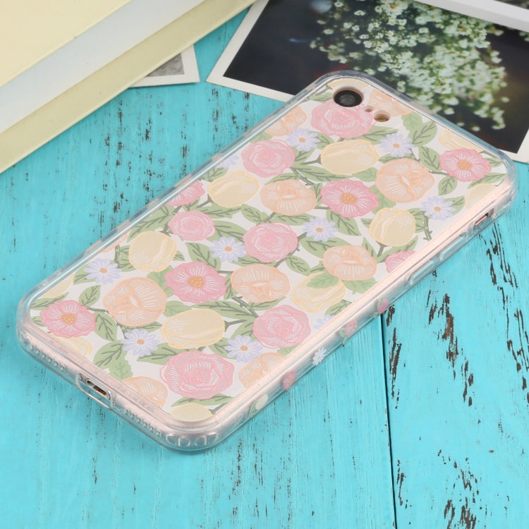 For iPhone SE 2022 / SE 2020 / 8 / 7 TPU Embossed + Double-sided Painting Protective Case(Pink Rose)
