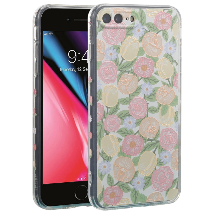 TPU Embossed + Double-sided Painting Protective Case For iPhone 8 Plus / 7 Plus(Pink Rose)