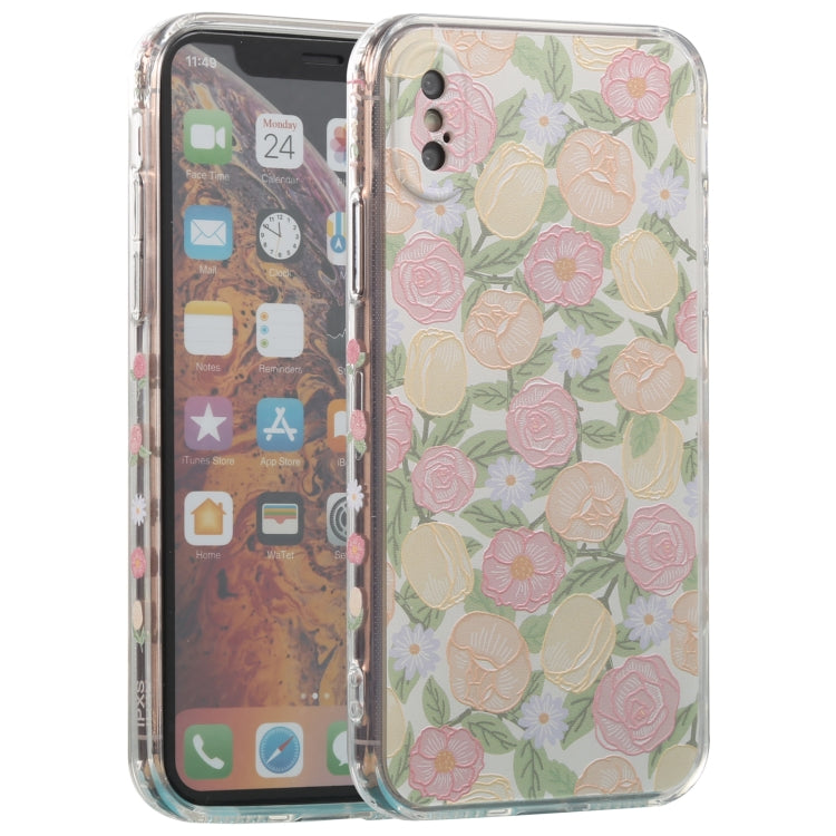 For iPhone X / XS TPU Embossed + Double-sided Painting Protective Case(Pink Rose)