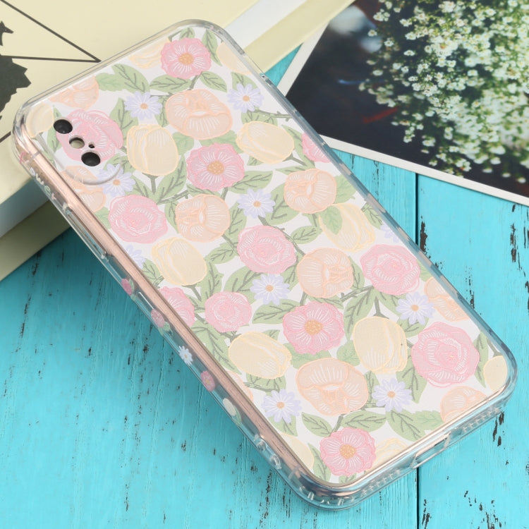 For iPhone X / XS TPU Embossed + Double-sided Painting Protective Case(Pink Rose)