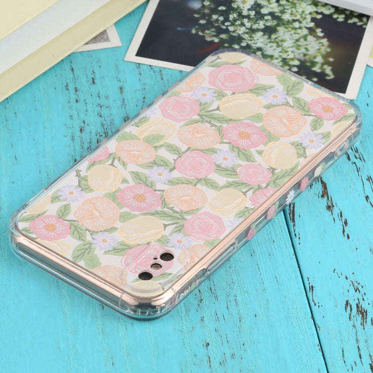 For iPhone X / XS TPU Embossed + Double-sided Painting Protective Case(Pink Rose)