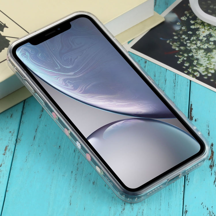 For iPhone XR TPU Embossed + Double-sided Painting Protective Case(Pink Rose)