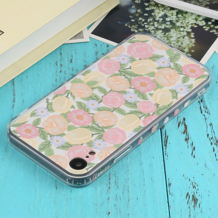 For iPhone XR TPU Embossed + Double-sided Painting Protective Case(Pink Rose)