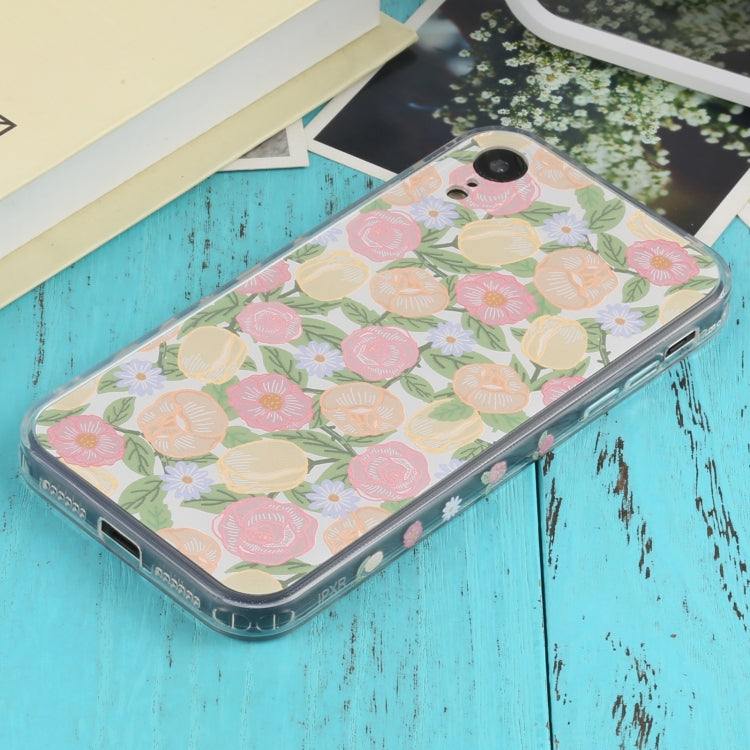 For iPhone XR TPU Embossed + Double-sided Painting Protective Case(Pink Rose)