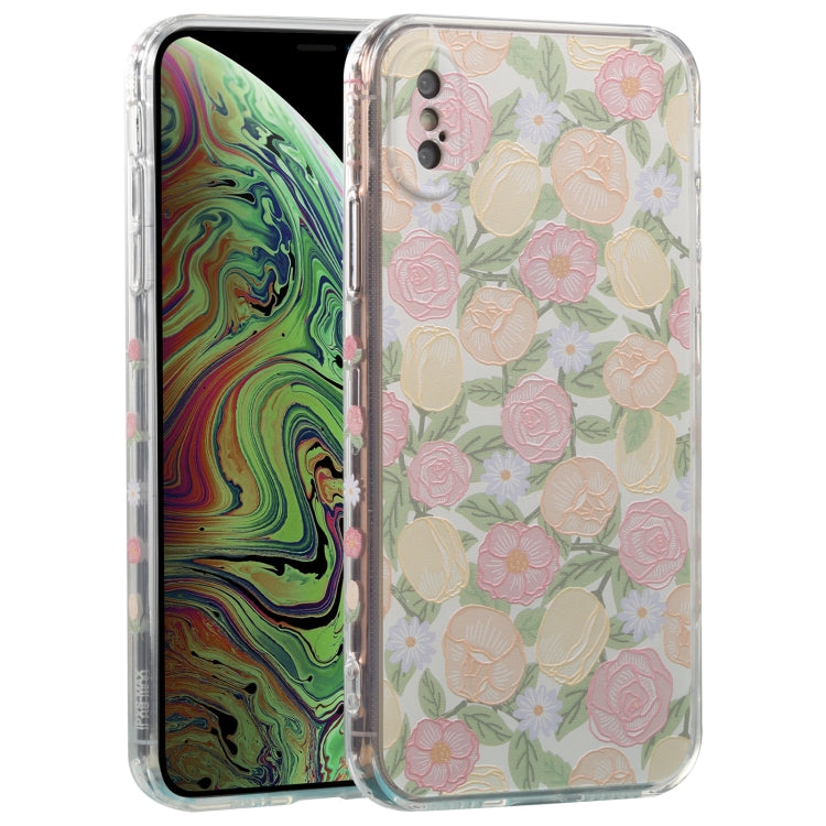 For iPhone XS Max TPU Embossed + Double-sided Painting Protective Case(Pink Rose)