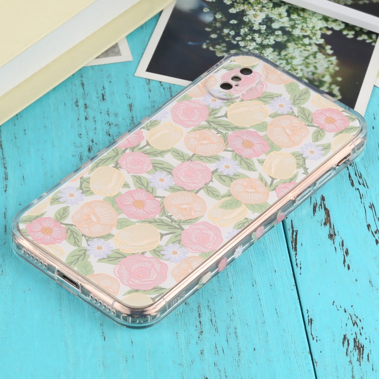 For iPhone XS Max TPU Embossed + Double-sided Painting Protective Case(Pink Rose)