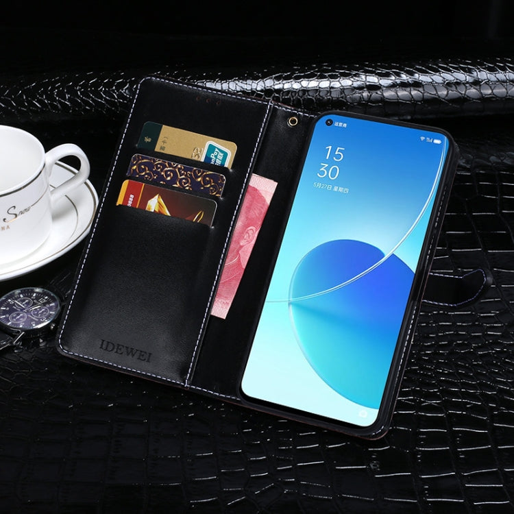 For OPPO Reno6 5G idewei Crocodile Texture Horizontal Flip Leather Case with Holder & Card Slots & Wallet