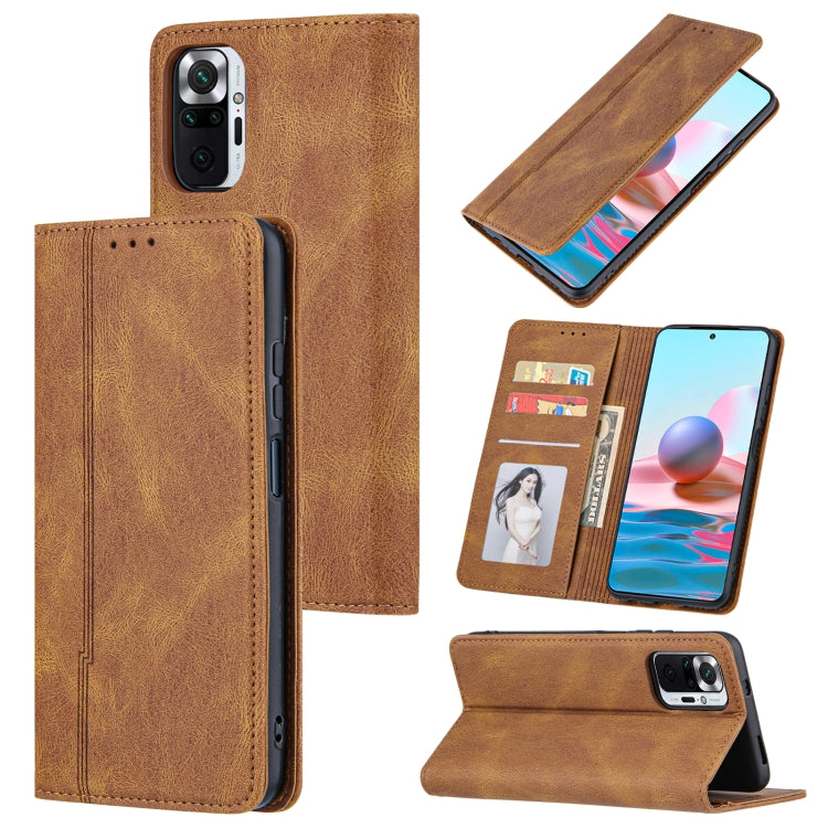 For Xiaomi Redmi Note 10 4G Skin Feel Pressure Line Magnetic Horizontal Flip Leather Case with Holder & Card Slot & Wallet & Photo Frame
