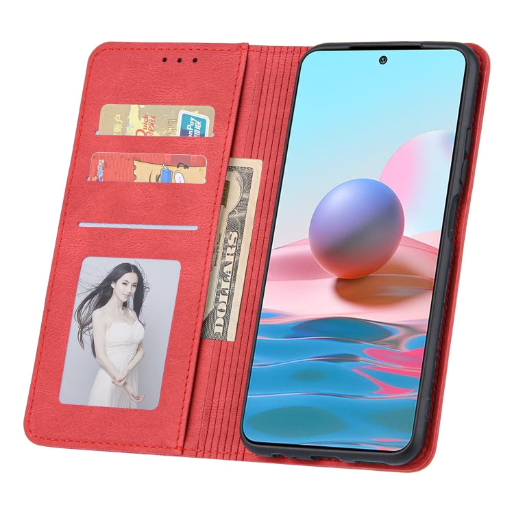 For Xiaomi Redmi Note 10 4G Skin Feel Pressure Line Magnetic Horizontal Flip Leather Case with Holder & Card Slot & Wallet & Photo Frame