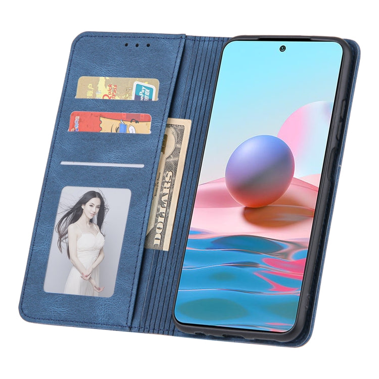For Xiaomi Redmi Note 10 5G Skin Feel Pressure Line Magnetic Horizontal Flip Leather Case with Holder & Card Slot & Wallet & Photo Frame