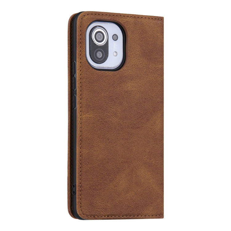 For Xiaomi Mi 11 Skin Feel Pressure Line Magnetic Horizontal Flip Leather Case with Holder & Card Slot & Wallet & Photo Frame