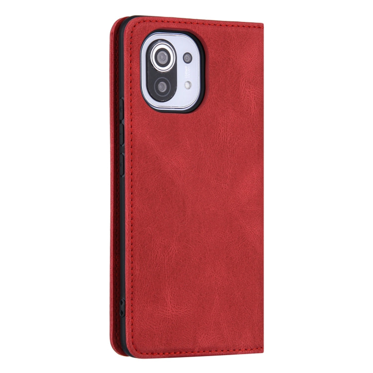 For Xiaomi Mi 11 Skin Feel Pressure Line Magnetic Horizontal Flip Leather Case with Holder & Card Slot & Wallet & Photo Frame