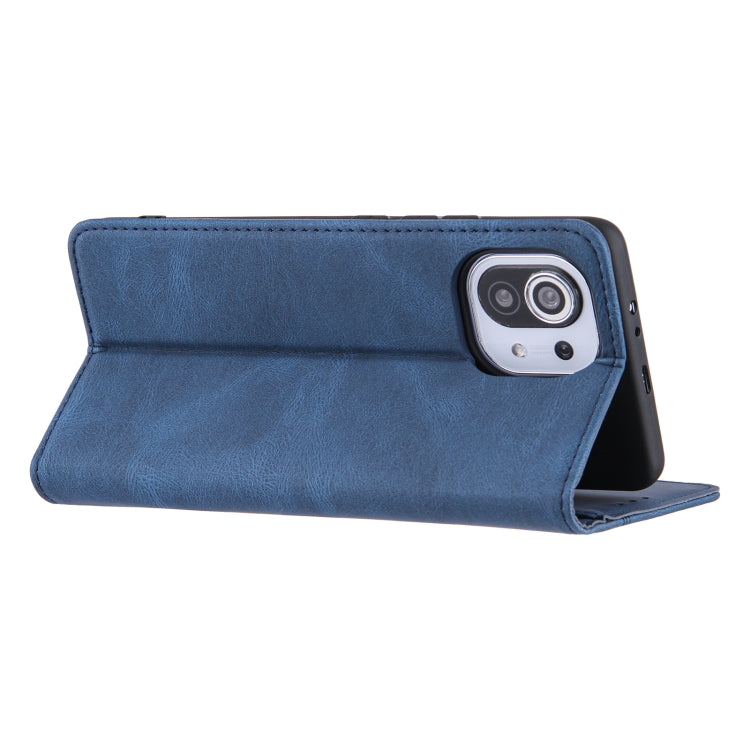 For Xiaomi Mi 11 Skin Feel Pressure Line Magnetic Horizontal Flip Leather Case with Holder & Card Slot & Wallet & Photo Frame