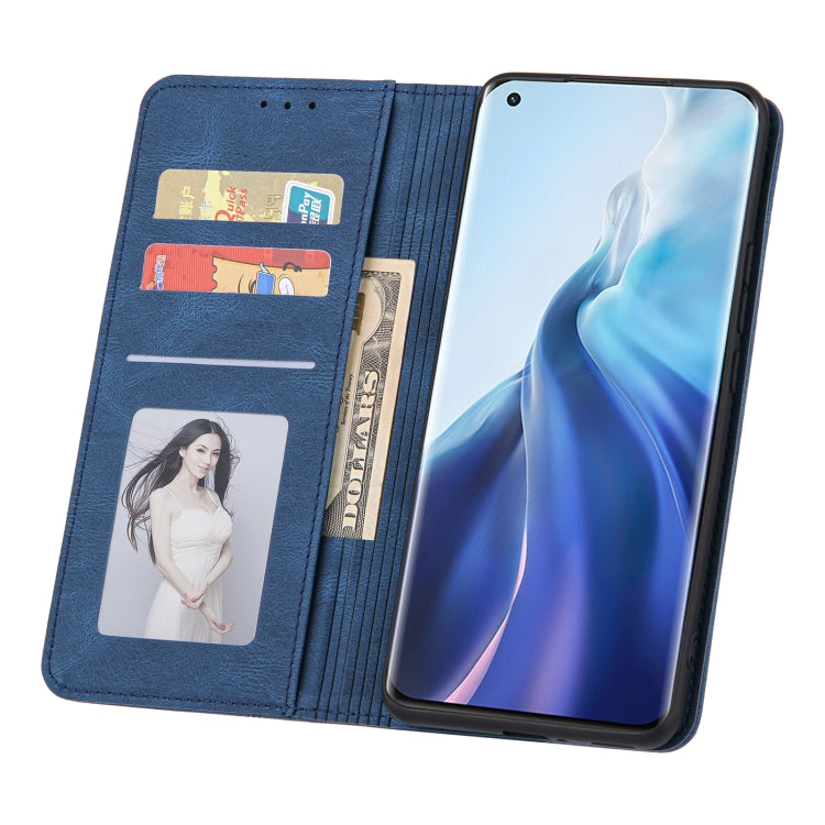 For Xiaomi Mi 11 Lite Skin Feel Pressure Line Magnetic Horizontal Flip Leather Case with Holder & Card Slot & Wallet & Photo Frame